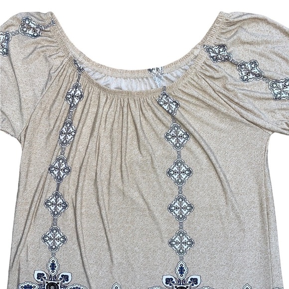 Women’s Small Boho Vintage Floral Off Shoulder Bell Sleeve Mini Dress/Tunic Top - Picture 7 of 11